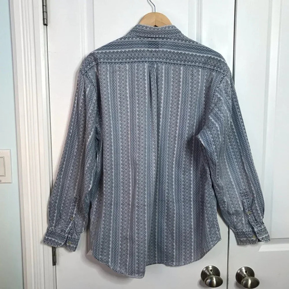 Vintage Tommy Hilfiger Blue Chambray Denim Allover Geometric Print Dad Shirt - Picture 7 of 8